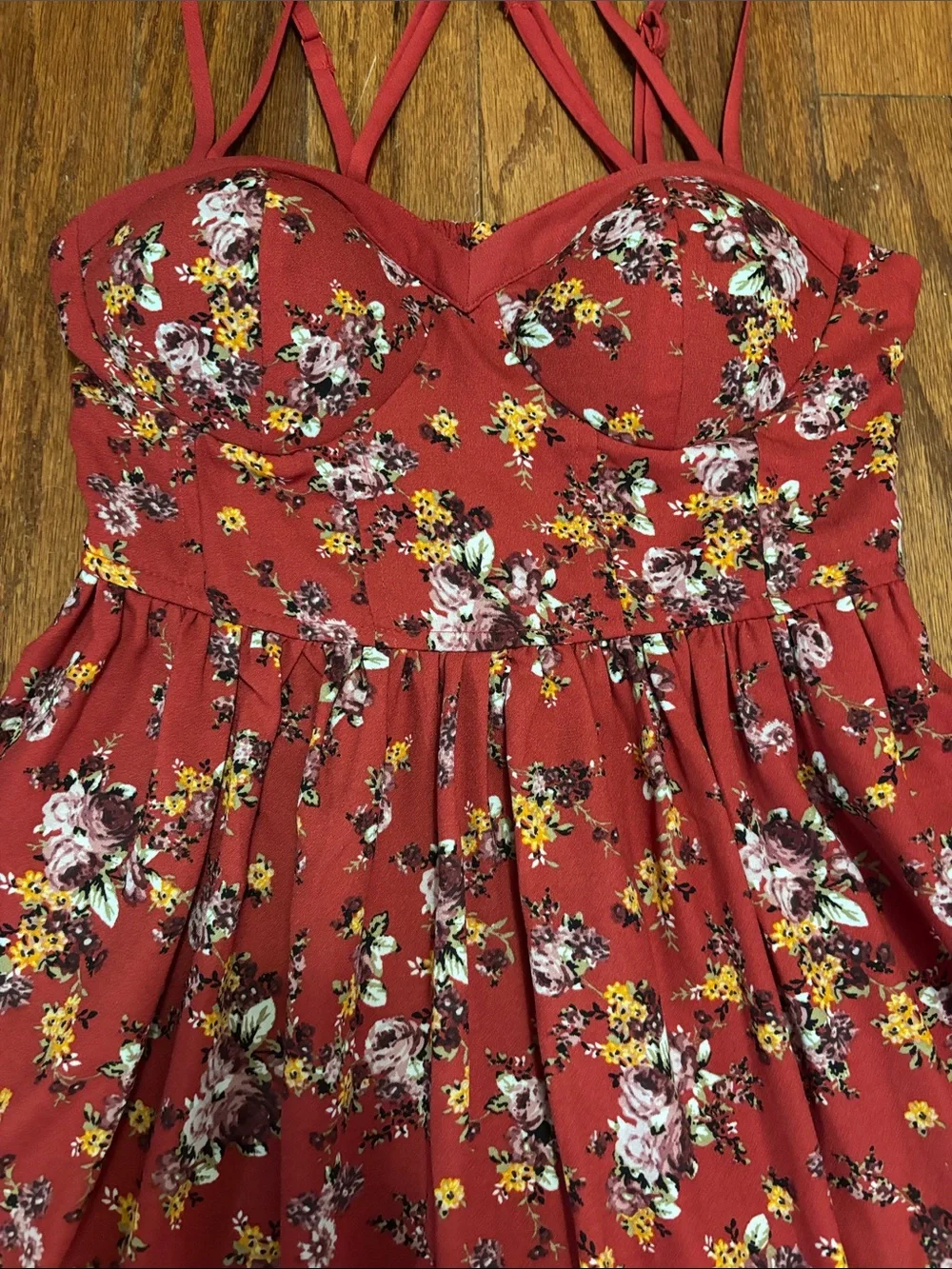 Xhilaration Red Floral Mini Dress with Strappy Back - Picture 5 of 8